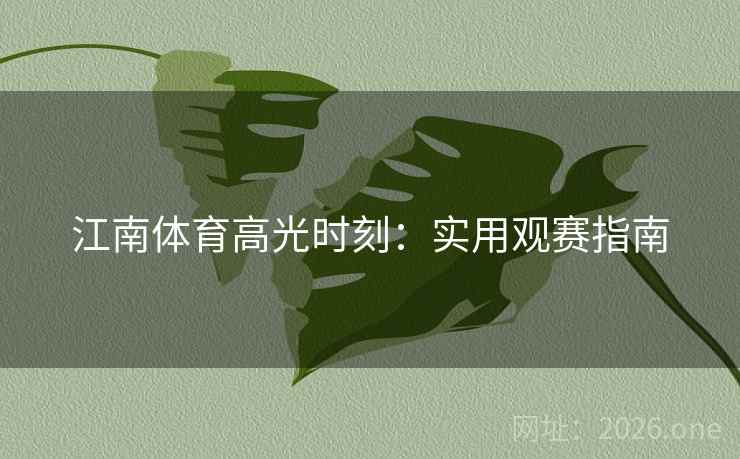 江南体育高光时刻：实用观赛指南